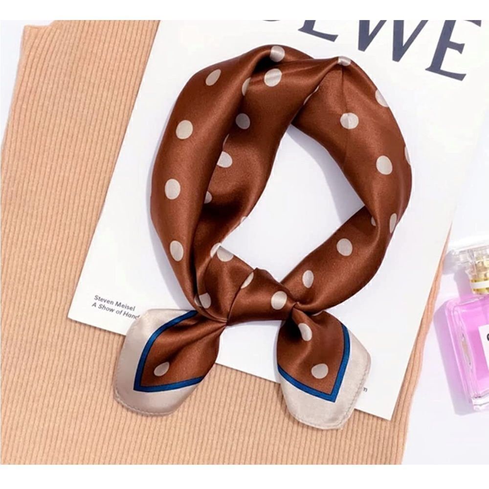 Brown Polka Dot Mulberry Silk Neck Scarf